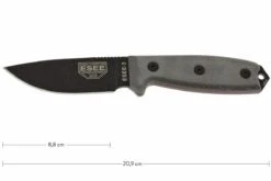 ESEE Model 3 Black Blade, Grey Handle 3P-MB-B Avec étui + Clip Et MOLLE-back