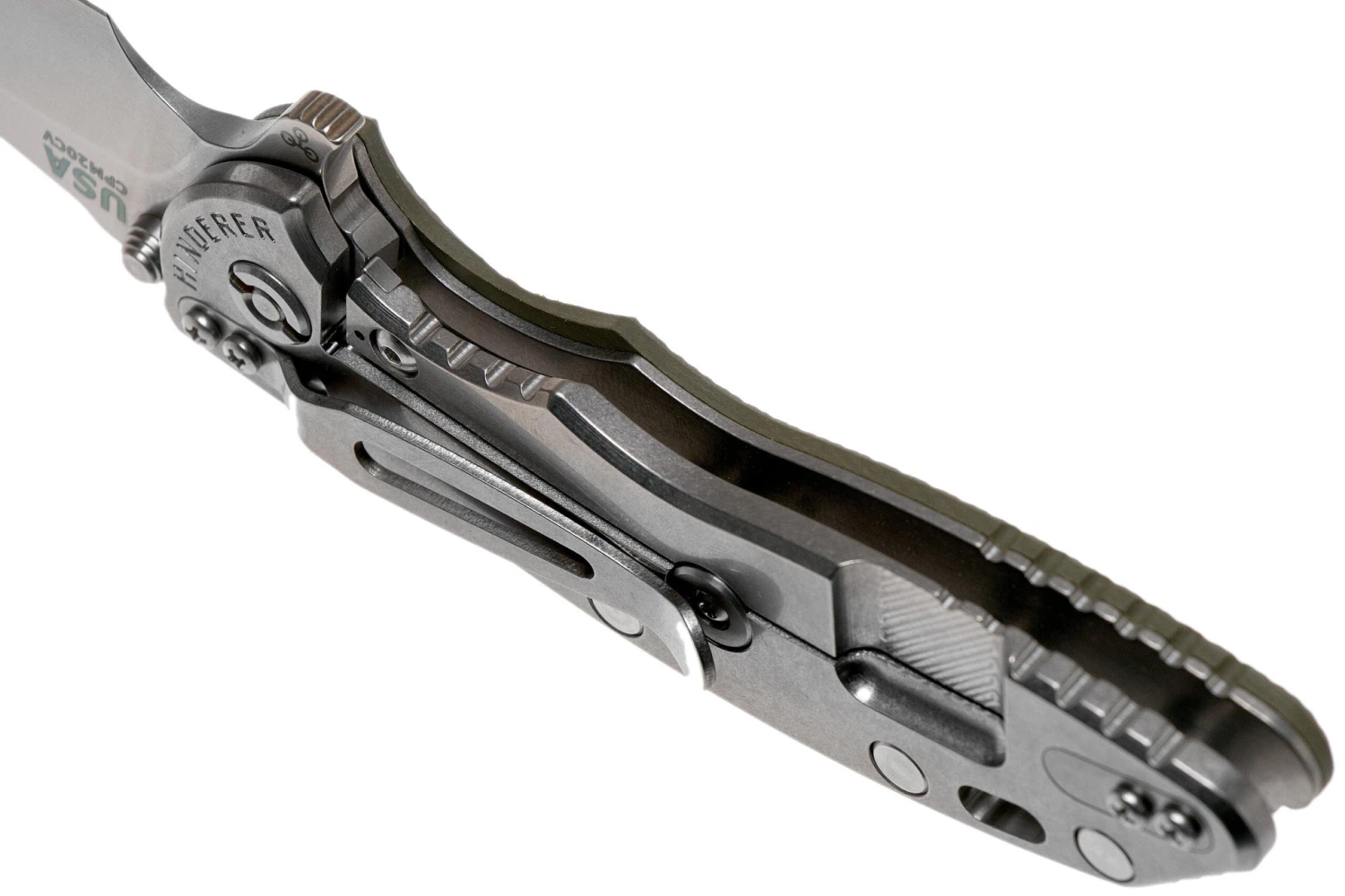 Rick Hinderer XM18 3.5” Recurve, CPM 20CV, Stonewash, OD Green G10, Couteau De Poche 7 Rick Hinderer XM18 3.5” Recurve, CPM 20CV, Stonewash, OD Green G10, Couteau De Poche – Image 5