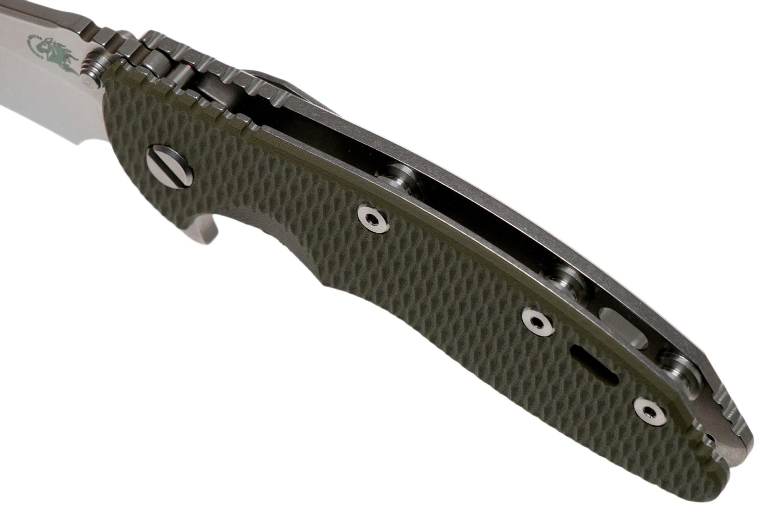 Rick Hinderer XM18 3.5” Recurve, CPM 20CV, Stonewash, OD Green G10, Couteau De Poche 9 Rick Hinderer XM18 3.5” Recurve, CPM 20CV, Stonewash, OD Green G10, Couteau De Poche – Image 7