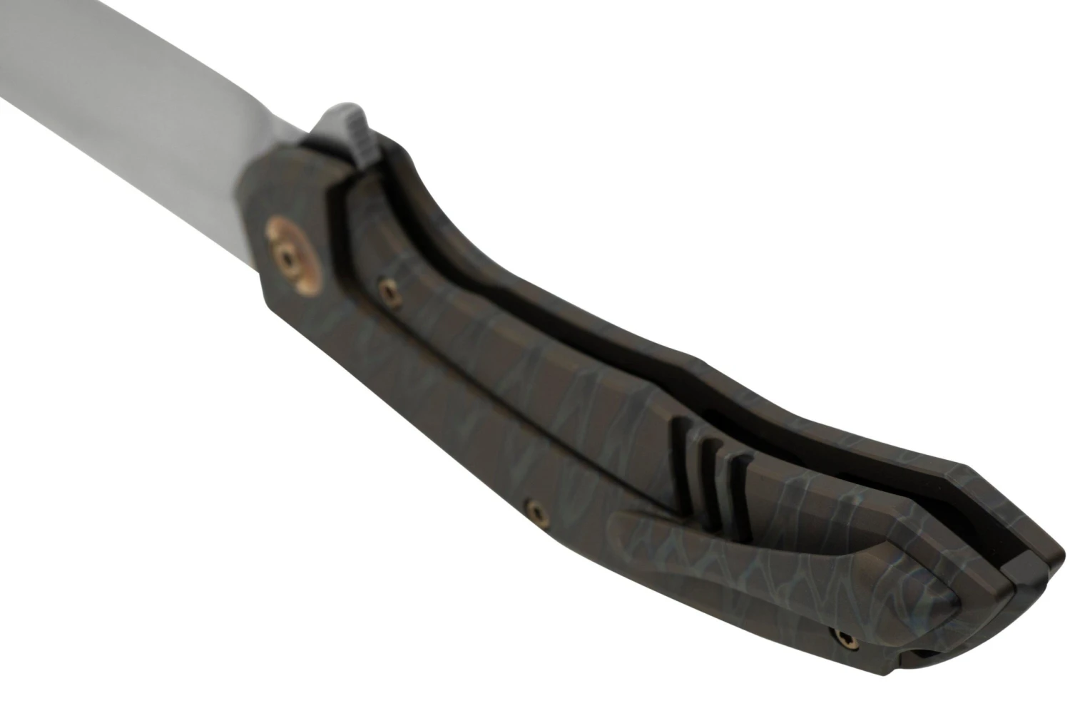 WE Knife Merata, WE22008A-3 Limited Edition, Tiger Stripe Flamed Titanium CPM 20CV Couteau De Poche 6 WE Knife Merata, WE22008A-3 Limited Edition, Tiger Stripe Flamed Titanium CPM 20CV Couteau De Poche – Image 4