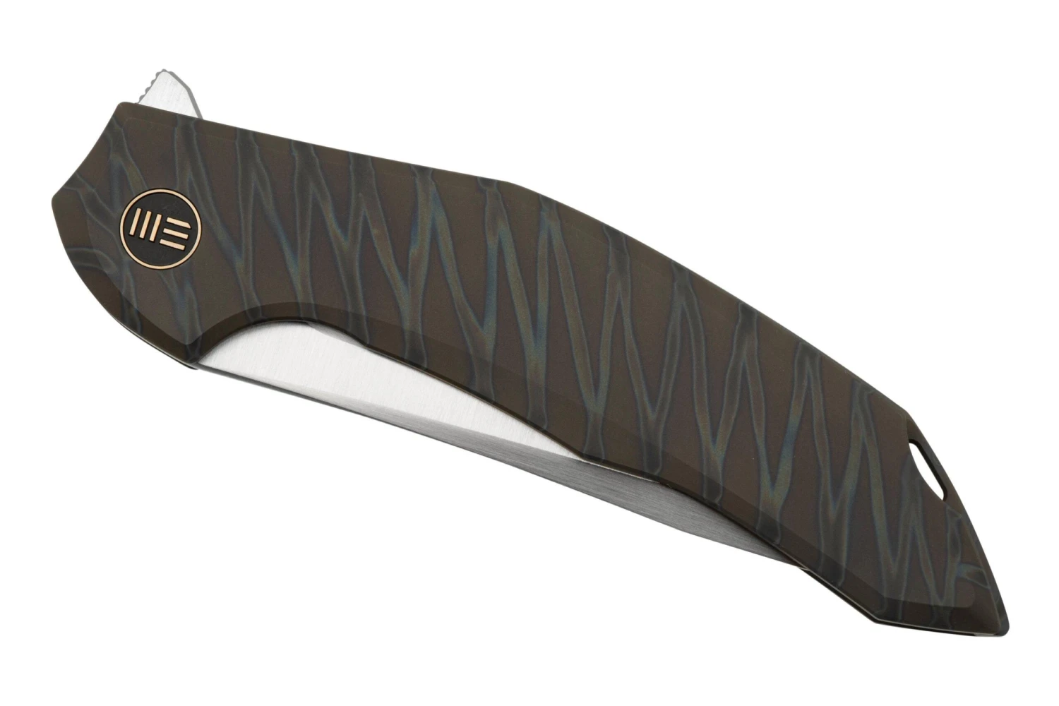 WE Knife Merata, WE22008A-3 Limited Edition, Tiger Stripe Flamed Titanium CPM 20CV Couteau De Poche 8 WE Knife Merata, WE22008A-3 Limited Edition, Tiger Stripe Flamed Titanium CPM 20CV Couteau De Poche – Image 6