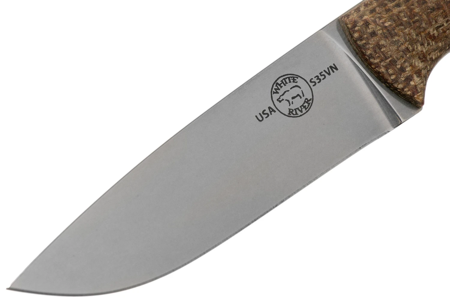 White River Knives Hunter Natural Burlap Micarta Couteau De Chasse, Owen Baker Jr. Design 5 White River Knives Hunter Natural Burlap Micarta Couteau De Chasse, Owen Baker Jr. Design – Image 3
