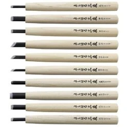 Yoshiharu W-10 Mitomoto Couteaux à Bois Japonais, Set De 10 Avec étui En Tissu